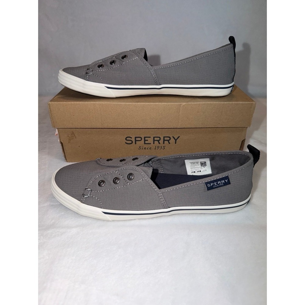 Sperry Lounge Wharf Grey Canvas Slip On Sneaker Shoes Women's Size 10